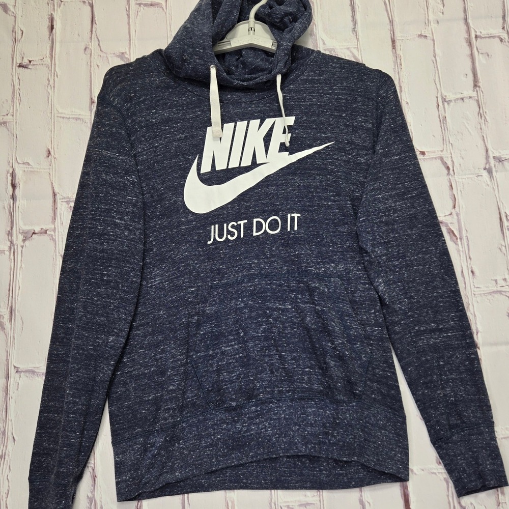 Y2K Nike Hoodie Blue Heather Just Do It Logo Pullover Athletic Mens Sz L